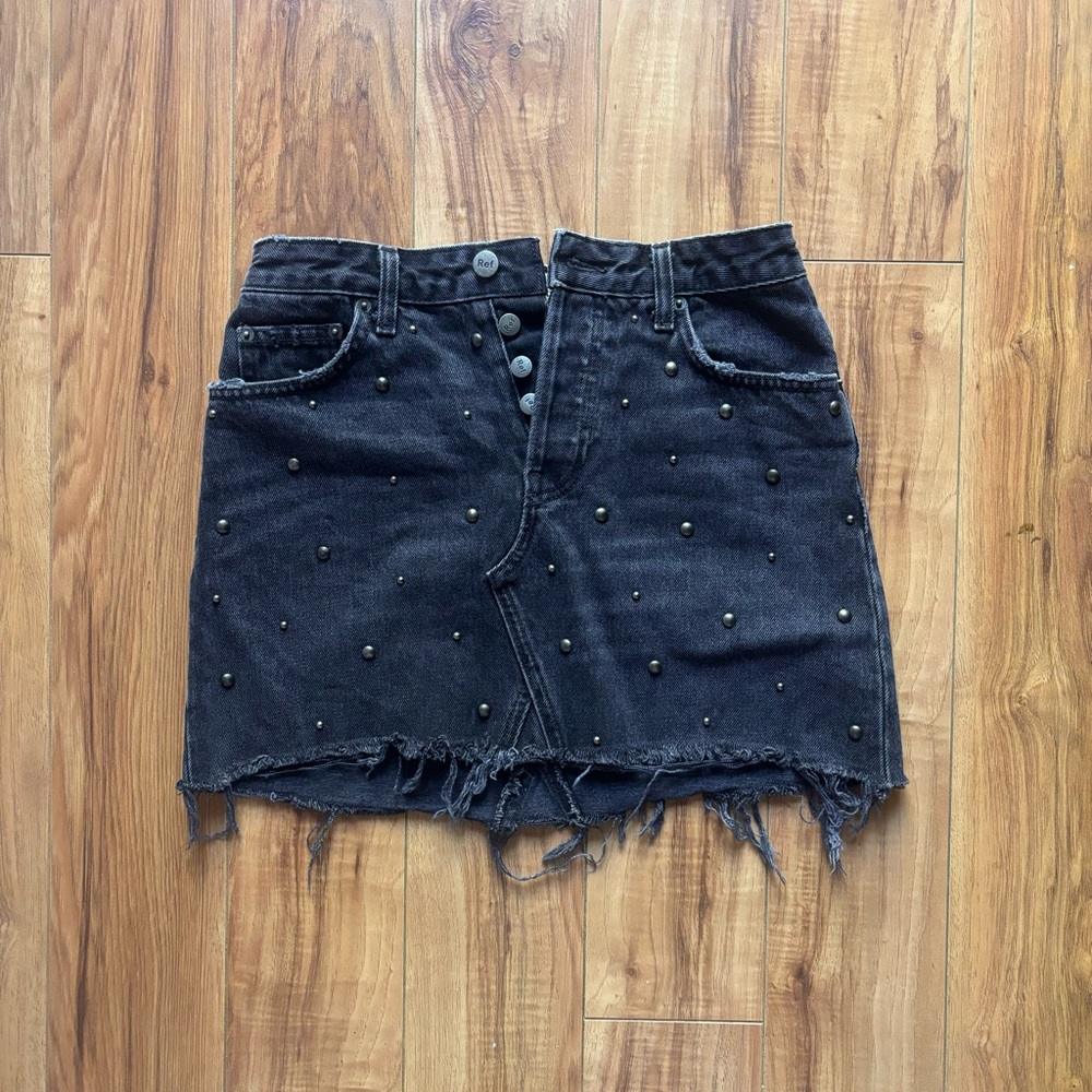 Reformation studded denim mini skirt